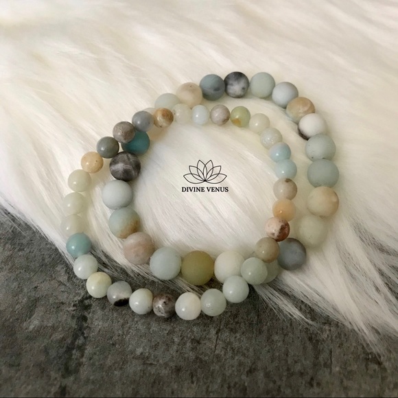 Amazonite Stone Stretch Bracelet Set - Picture 2 of 9